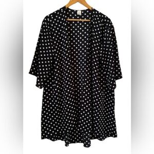 Blk & wht polka dot kimono style open frnt duster SZ 1X preppy whimsy